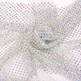 Crystal AB Rhinestones Mesh Fabric Sewing Elastic Trim - White WholesaleRhinestone